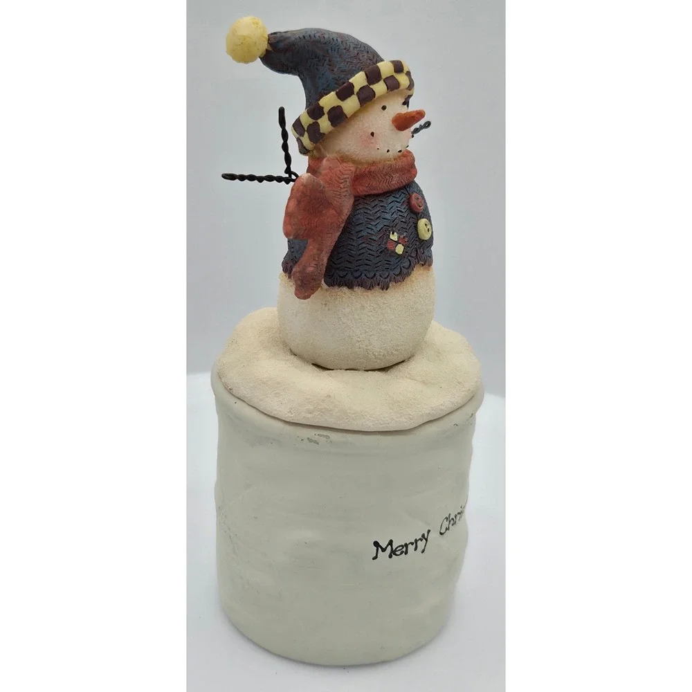 Crazy Mountain Merry Christmas Snowman Figurine/Candle Rustic Folk Art Primitive